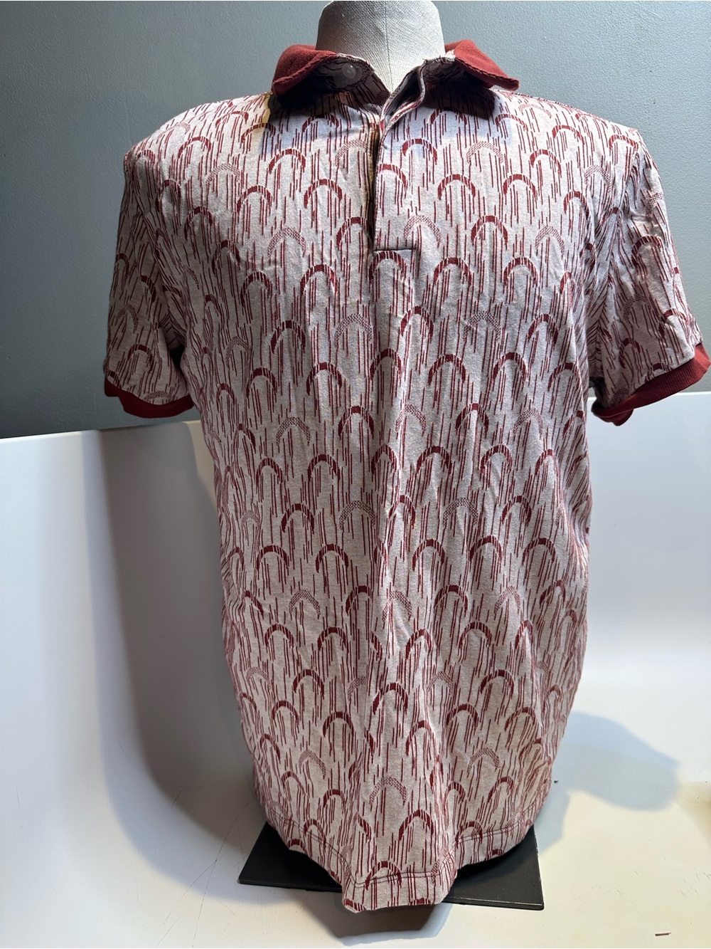 Alfani Red Patterned Short Sleeve Polo